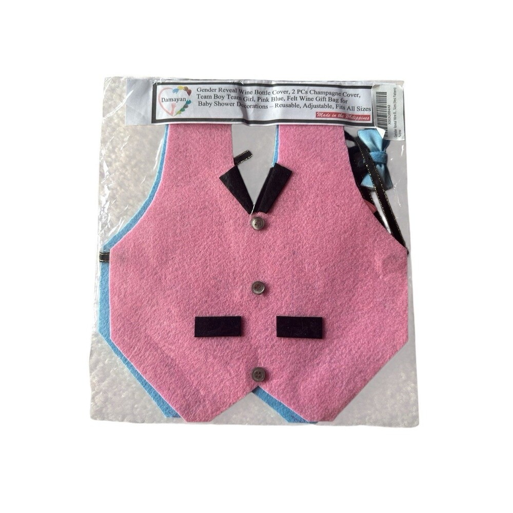 New Gender Reveal Wine Bottle Cover 2pcs Blue & Pink Felt Reusable Fits All Size